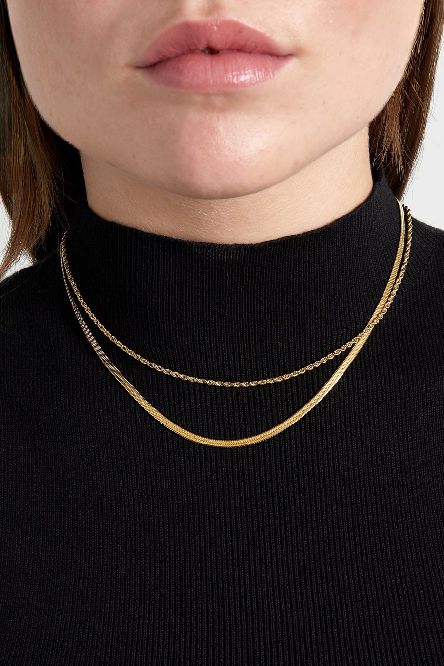 Doppelte Halskette „Flat and Chain“ – Goldfarbe - Goldfarbefarbe Bild2